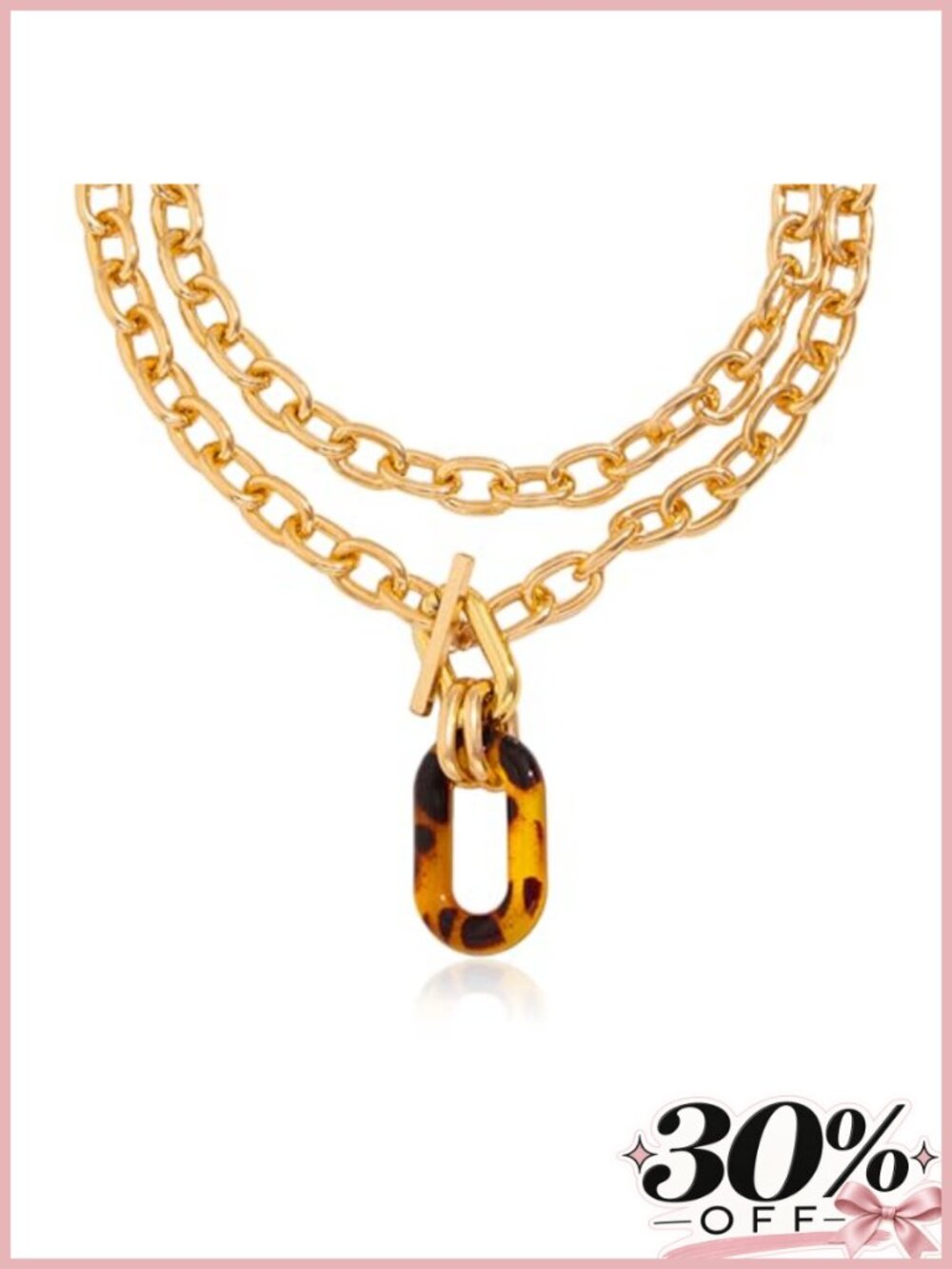 14k Gold Plated Leopard Print Acrylic Pendant Necklace for Women